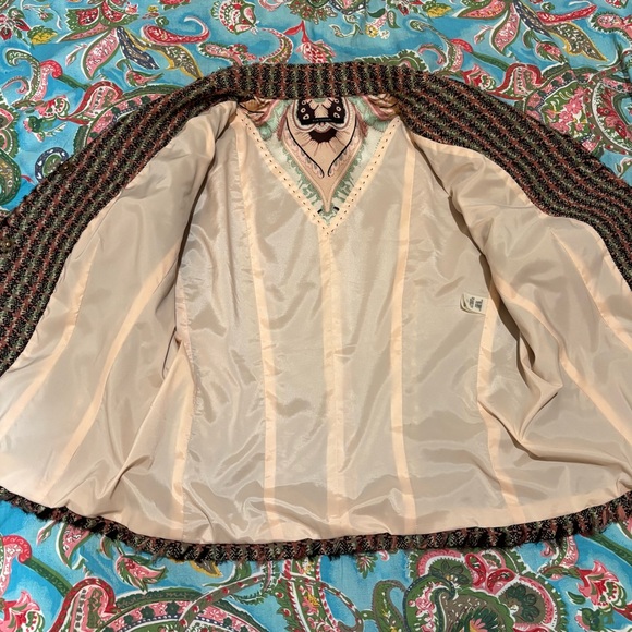 ELIE TAHARI tweed EMBELLISHED blazer sport coat jacket BEADED boho luxury LARGE - Picture 7 of 16